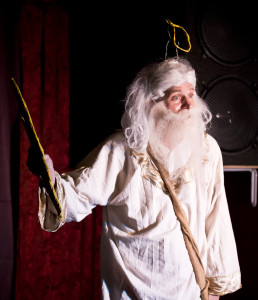 Rich Potter, as the Creator of the Universe, has a last-minute deadline frenzy, in "God: The One Man Show" at Greenbelt Arts Center, Feb 19-28, 2016 www.GodTheOneManShow.com